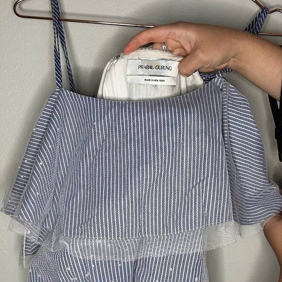 Prabal Gurung Halter Tulle Tiered Midi Maxi Dress Striped Blue Lace Overlay Sz 4 - Picture 11 of 15